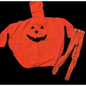 Pumpkin Costume Fitted Hat With Stem Matching Tights Children Ages 4 To 7